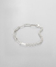 シルバー ミックスチェーン フラットケーブル ハーフラウンドブレスレット