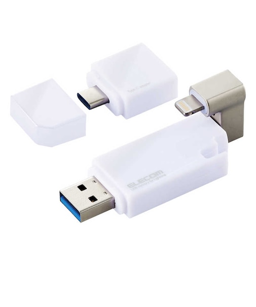 エレコム　LightningUSBメモリ USB3.2(Gen1) USB3.0対応 64GB Type-C変換アダプタ付 ホワイト MFLGU3B064GWH