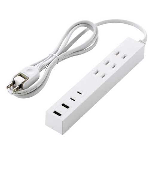 エレコム　延長コード 電源タップ USB タップ 1.5m コンセント 3口 Type-C ×2 USB-A ×2 PD 20W 雷ガード ほこり防止シャッター 絶縁キャップ PSE適合ホワイト TU083A2C215WH
