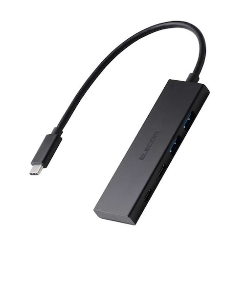 エレコム　USB Type-C ハブ 4ポート 5Gbps 高速 PD 100W ( MacBook iPad Windows 等対応 ) 薄型 USB-C ×2 USB-A ×2 ブラック U3HCH041PBK