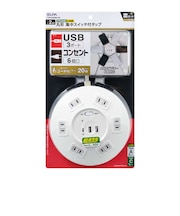 ELPA　丸形USBタップ6個口 PD20W WLSR6322BUCW
