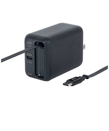 ナカバヤシ　巻取りケーブル付 USB PD充電器 65W対応 JYUACR0165BK