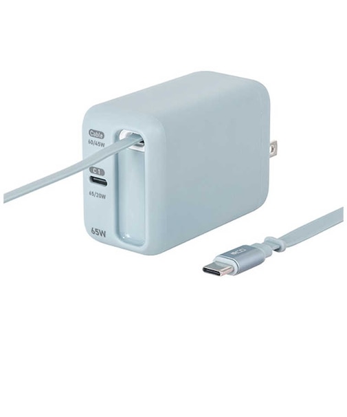 ナカバヤシ　巻取りケーブル付 USB PD充電器 65W対応 JYUACR0165BL