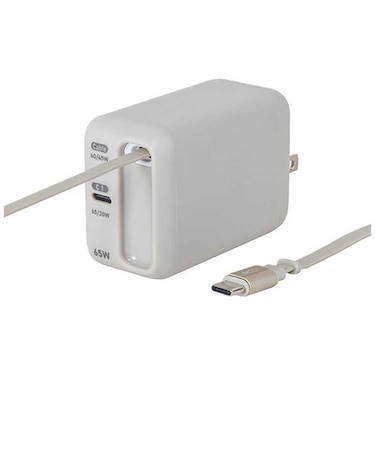 ナカバヤシ　巻取りケーブル付 USB PD充電器 65W対応 JYUACR0165GY