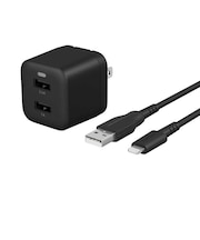OWLTECH 最大17W USB Type-A 2ポート AC充電器 超タフUSB Type-A to Lightning 1.5m ケーブル セット ブラック OWLAC17WAAL15BK