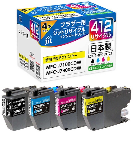 ジット　ブラザー：LC412-4PK 対応 リサイクルインクカートリッジ JIT-B4124P