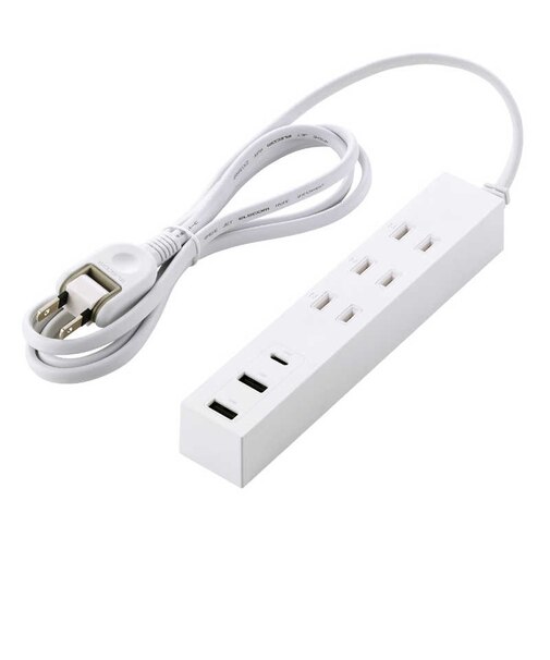 エレコム　延長コード 電源タップ USB タップ 1.5m コンセント 3口 Type-C ×1 USB-A ×2 雷ガード ほこり防止シャッター 絶縁キャップ PSE適合 ホワイト TU083A2C15WH