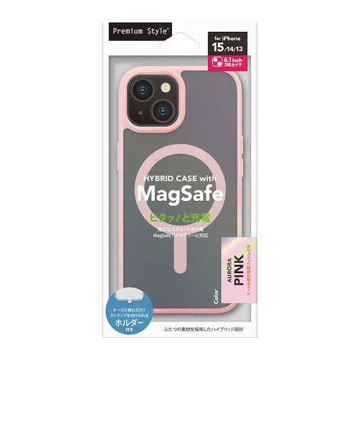 PGA　iPhone 15/14/13用 MagSafe対応 ハイブリッドケース Premium Style オーロラ/ピンク PG23AMGPT09PK