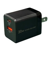 オズマ PowerDelivery20W出力 AC-USB充電器 2Port(C&A) ブラック ACUC20PQBK