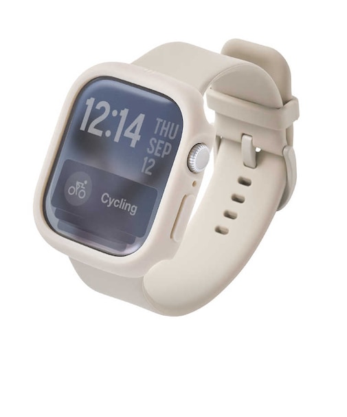 エレコム　アップルウォッチ カバー Apple Watch Series 11 / 10 [ 46mm ] ケース 強化ガラス 10H 耐衝撃フレーム 指紋防止 飛散防止 TOUGH SLIM LITE ベージ AW25AFCTSLBE