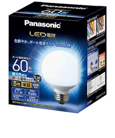 パナソニック　LED電球 ホワイト [E26/昼光色/60W相当/ボール電球形/広配光] LDG6DG70W