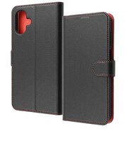 レイアウト Galaxy A25 Like standard 耐衝撃 マグネットベルト シンプル 手帳型レザーケース / ブラック_レッド RTGA25ELC1BR