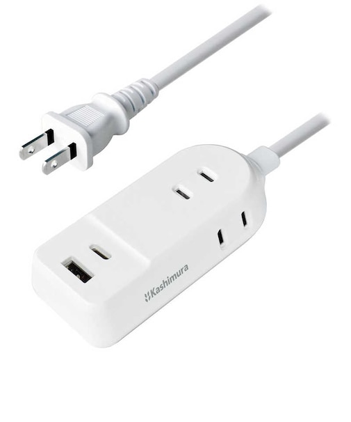 カシムラ　国内/海外兼用電源タップ（AC3、A/C2P、2.4A、1m） ホワイト WM19