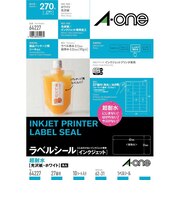エーワン　ラベルシール[インクジェット]超耐水タイプ光沢紙(A4判:27面･10シート:270片) 64227