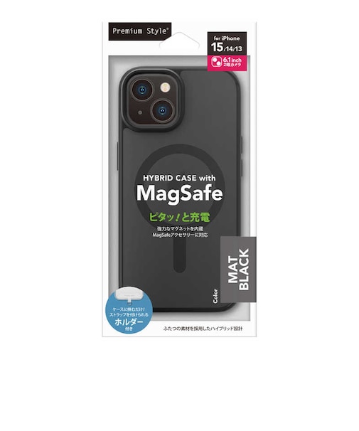 PGA　iPhone 15/14/13用 MagSafe対応 ハイブリッドケース Premium Style マット/ブラックPG23AMGPT01BK