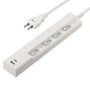 ビックアイデア　USB付き節電タップType-C付4個口2m2ポート ［2.0m / 4個口 / スイッチ付き(個別) / 2ポート］ BITUT422AC1W