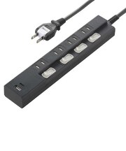 ビックアイデア　USB付き節電タップType-C付4個口2m2ポート ［2.0m / 4個口 / スイッチ付き(個別) / 2ポート］ BITUT422AC1K