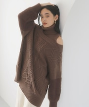 【洗える】オフショルケーブル編みミニワンピース