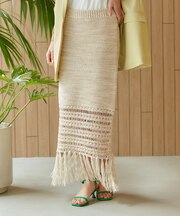 フリンジクロシェメッシュニットスカート
