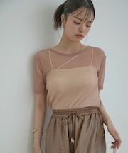 【洗える】シアーラメレイヤードTシャツ