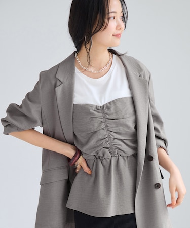 【WEB限定】美easyリネンライクシャーリングビスチェドッキングトップス/イージーケア・接触冷感