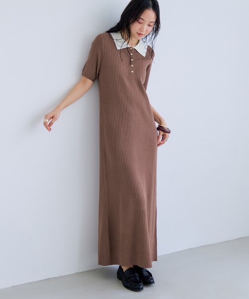 ポロ襟ニットワンピース