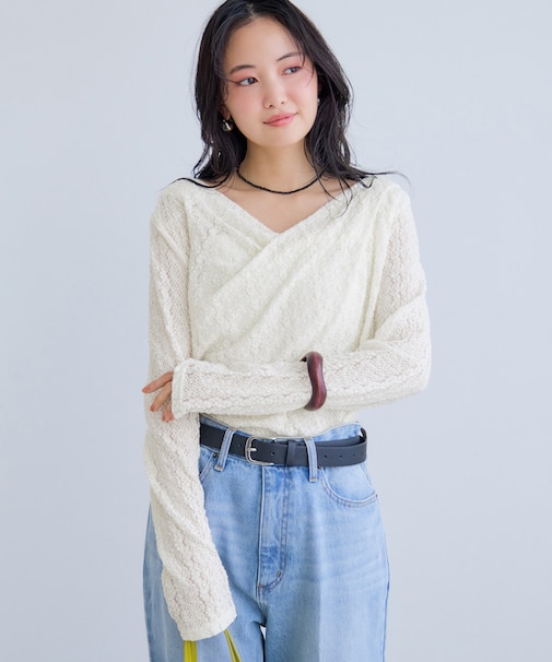 【WEB限定】レース長袖ドレープカットソー