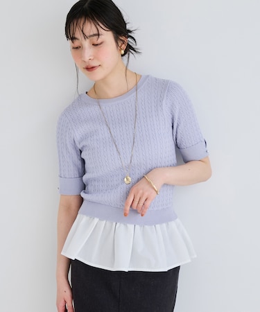 レイヤードケーブルハーフスリーブニット