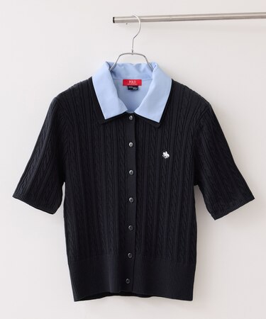 【POLO BCS】VIS別注ケーブルドッキング衿付きカーディガン