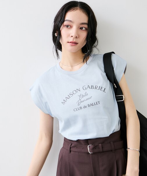 フォト&ロゴプリントフレンチスリーブTシャツ/接触冷感