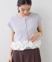 柄アソート裾フリル ドッキングフレンチスリーブトップス / ドット柄