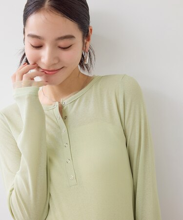 シアーヘンリーロングスリーブTシャツ