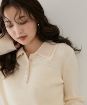 【WEB限定】ダブルカラーポロニットトップス