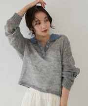 【WEB限定】シアーモヘア配色ポロ襟ニット
