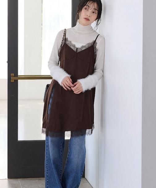 スリットレーストリムキャミソール