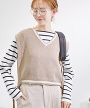ブークレーライン入りサイドリボンレイヤードベスト