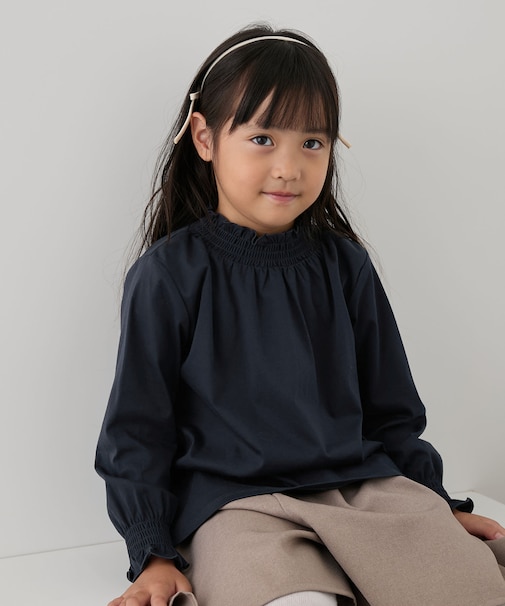 【KIDS/キッズ】スタンドフリルシャーリングカットソートップス
