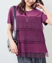 プリーツチュールドッキングTシャツ