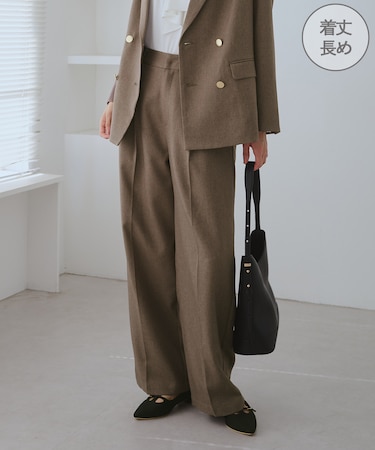 【WEB限定・丈長め】レディハンサムシリーズ ウールライクウエストタックセミワイドパンツ