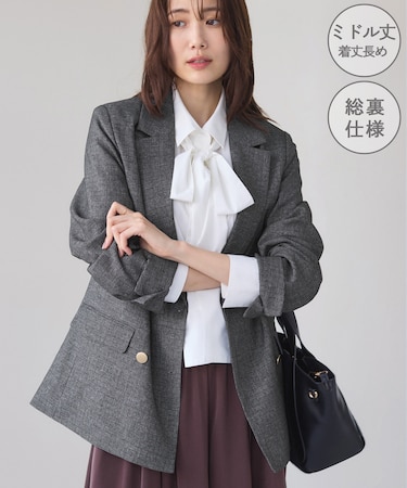 【WEB限定】レディハンサムシリーズ ウールライク金ボタンミドル丈ジャケット(総裏地)