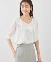 5分袖フリルニット