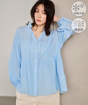お着軽シャツシリーズ フリルカラーシアーペプラムブラウス/接触冷感・通気性