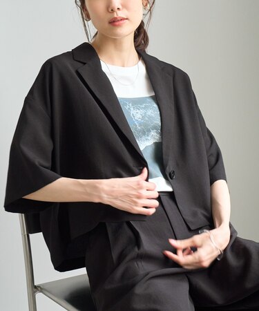 【ちゃんと+かわいい保証】エアリーリネンライク ハーフスリーブジャケット/接触冷感・UVカット・速乾