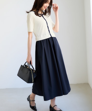 キーネック布帛ドッキングカットワンピース
