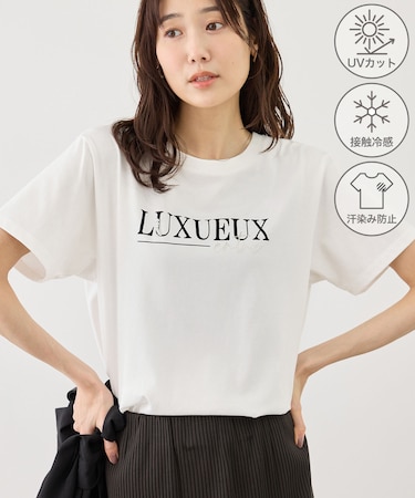 パール付きロゴTシャツ/UVカット・接触冷感・汗染み防止