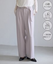 【ちゃんと＋かわいい保証】洗えるウーリッシュ ベルト付きワイドパンツ/低身長・小柄さんサイズ有り
