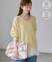 【ちゃんと+かわいい保証】【WEB限定】スフレニット Vネックコンパクトプルオーバー