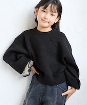 【KIDS/キッズ】ハート柄モチーフ もちもちジャガードニットプルオーバー