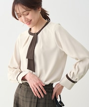 【WEB限定】ジョーゼット配色ボウタイブラウス/通勤・お仕事