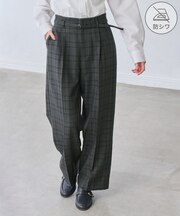 チェック&無地アソート 裏起毛ワイドパンツ/防シワ・リンクコーデ